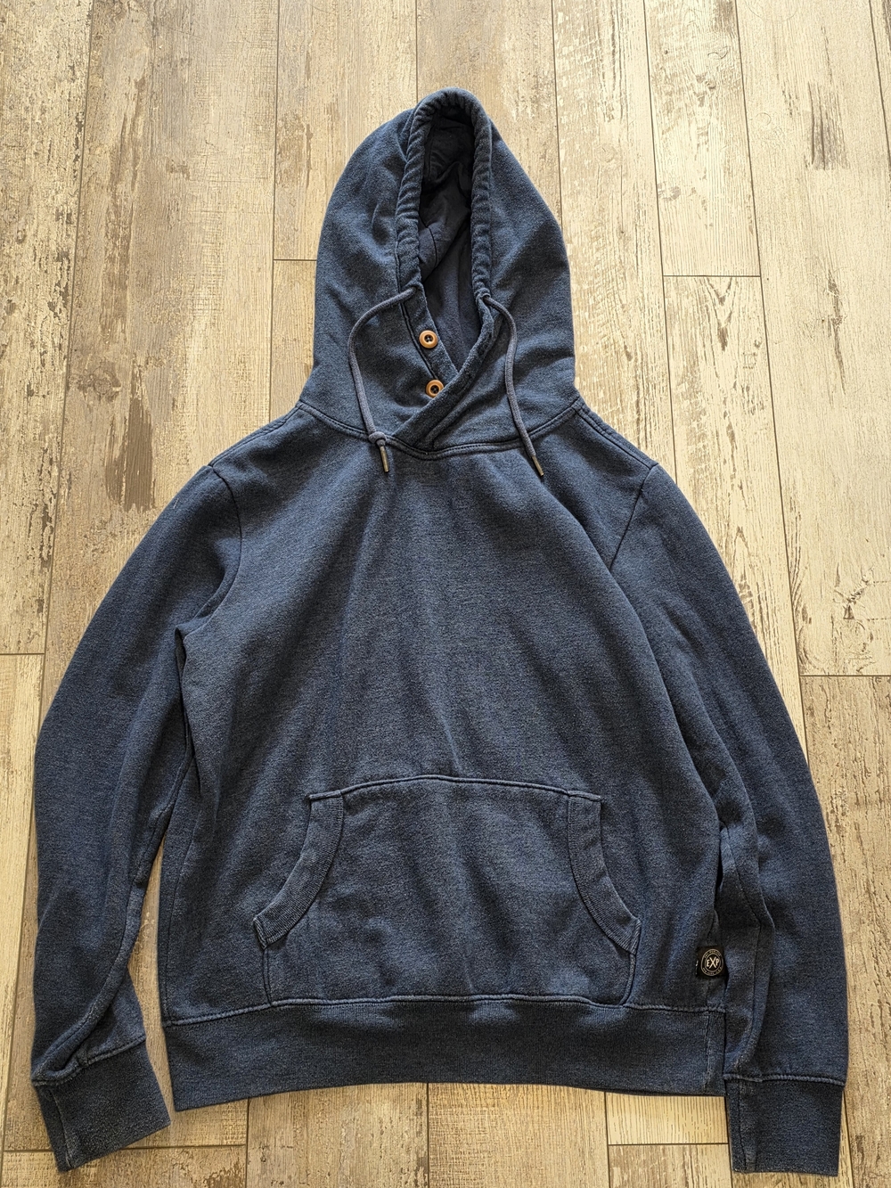 (M) Men's Express Double Button Hoodie  Faded Blue Cotton Blend Medium Pullover